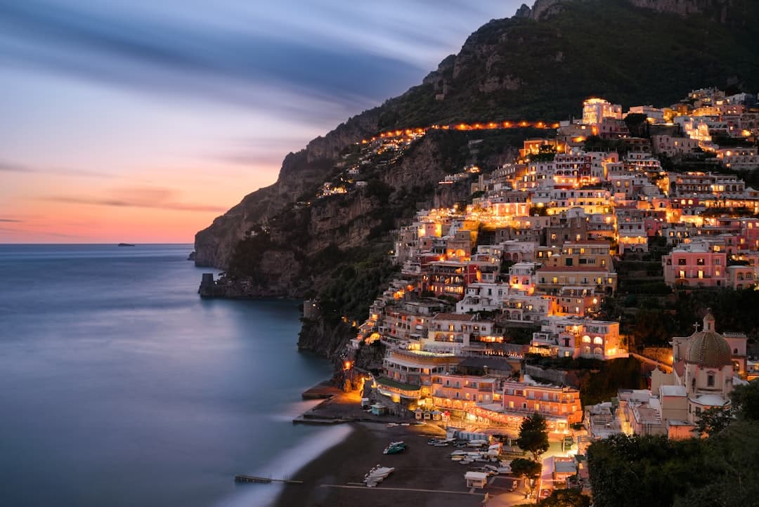 Positano's pastel houses stacked above the Tyrrhenian Sea